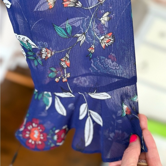 NWT! CALVIN KLEIN Blue, Red, White, and Black Ruffle Hem Floral Dress - Size 14 - Picture 8 of 11